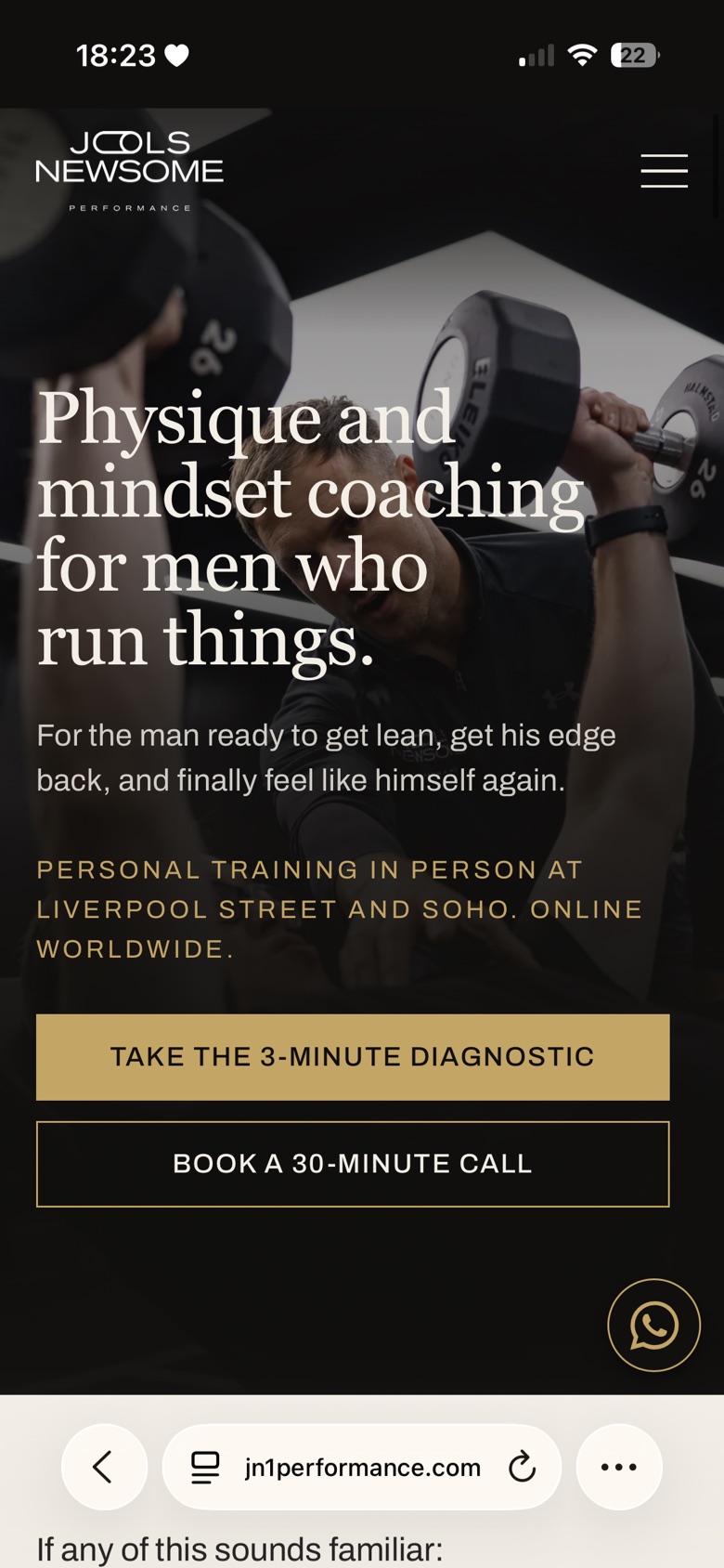 The JN1 Performance website on a phone
