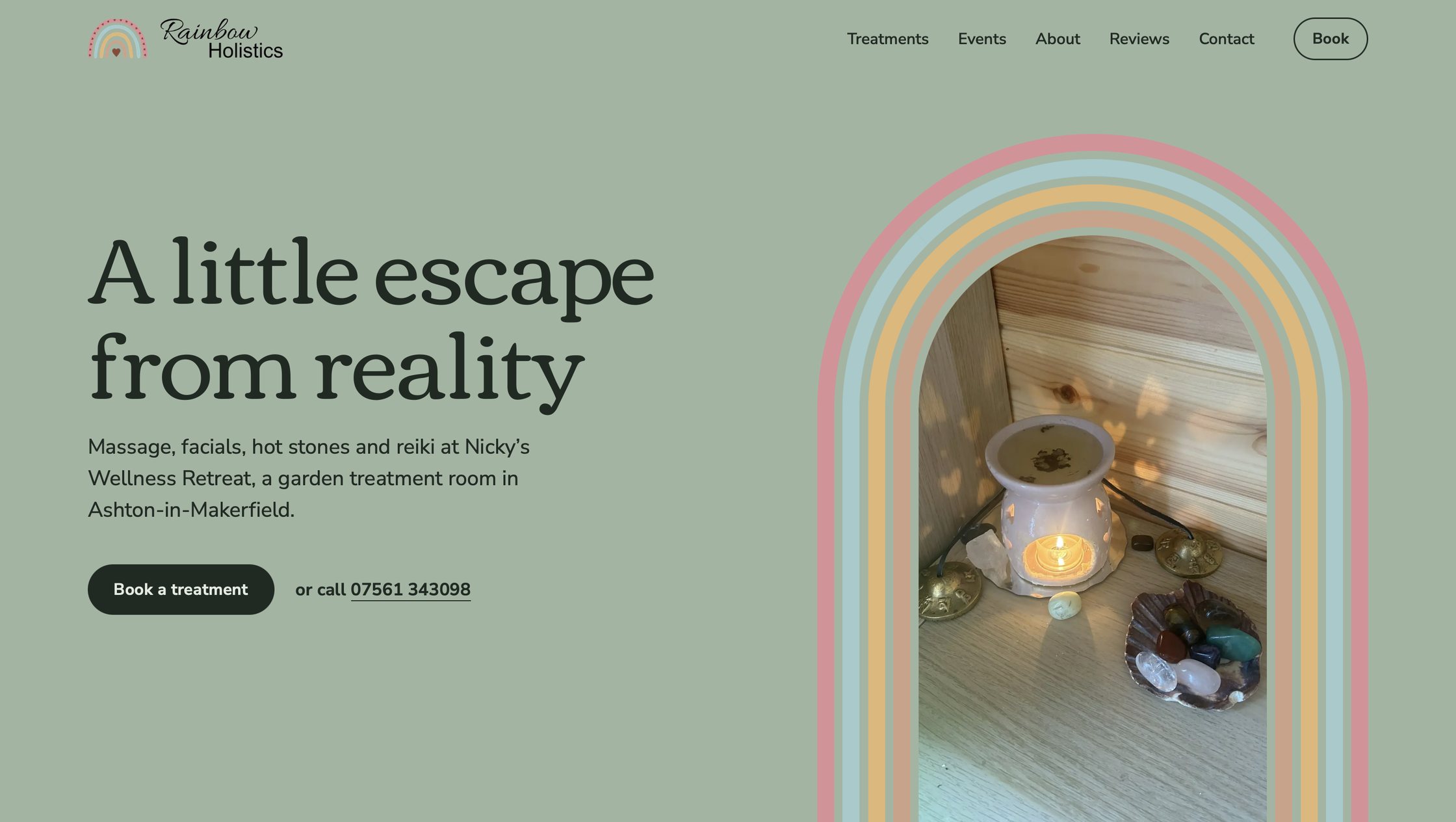 The Rainbow Holistics website on desktop